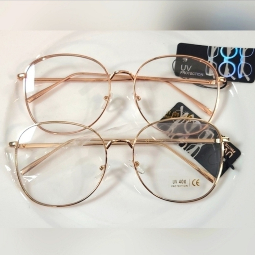 Rose Gold Aviator Style Blue Light Glasses UV400 Oversized Frames NWT - Picture 2 of 4